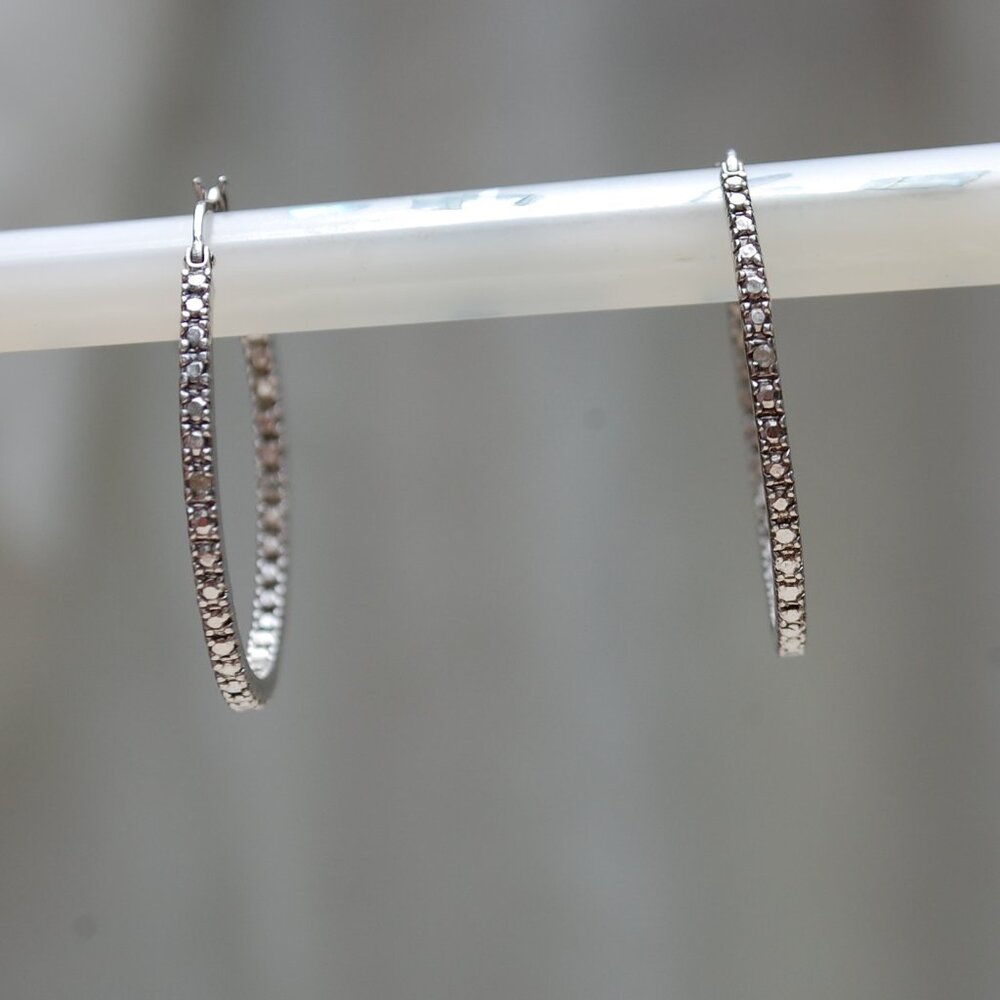 925 Silver Diamond Inside Out Round Hoop Earrings